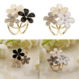 Maxbell Women Flower Shape Crystal Enamel Scarf Buckle Ring Clip Scarf Jewelry White