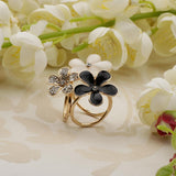 Maxbell Women Flower Shape Crystal Enamel Scarf Buckle Ring Clip Scarf Jewelry Black