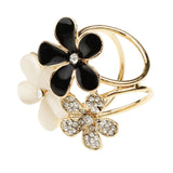 Maxbell Women Flower Shape Crystal Enamel Scarf Buckle Ring Clip Scarf Jewelry Black