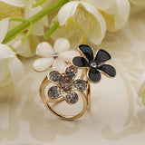 Maxbell Women Flower Shape Crystal Enamel Scarf Buckle Ring Clip Scarf Jewelry Black