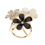 Maxbell Women Flower Shape Crystal Enamel Scarf Buckle Ring Clip Scarf Jewelry Black