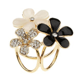 Maxbell Women Flower Shape Crystal Enamel Scarf Buckle Ring Clip Scarf Jewelry Black