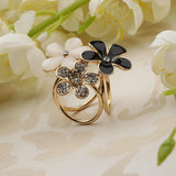 Maxbell Women Flower Shape Crystal Enamel Scarf Buckle Ring Clip Scarf Jewelry Black