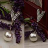 Maxbell Elegant Men Women Rhinestone Paved V Shaped Pearl Stick Collar Pins Gold