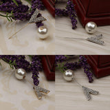 Maxbell Elegant Men Women Rhinestone Paved V Shaped Pearl Stick Collar Pins Gold