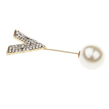 Maxbell Elegant Men Women Rhinestone Paved V Shaped Pearl Stick Collar Pins Gold