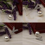Maxbell Elegant Men Women Rhinestone Paved V Shaped Pearl Stick Collar Pins Gold
