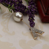 Maxbell Elegant Men Women Rhinestone Paved V Shaped Pearl Stick Collar Pins Gold