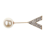 Maxbell Elegant Men Women Rhinestone Paved V Shaped Pearl Stick Collar Pins Gold