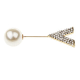 Maxbell Elegant Men Women Rhinestone Paved V Shaped Pearl Stick Collar Pins Gold