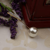 Maxbell Elegant Men Women Rhinestone Paved V Shaped Pearl Stick Collar Pins Gold