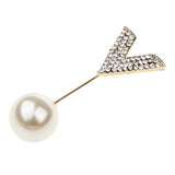 Maxbell Elegant Men Women Rhinestone Paved V Shaped Pearl Stick Collar Pins Gold