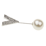 Maxbell Elegant Men Women Rhinestone Paved V Shaped Pearl Stick Collar Pins Silver
