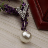 Maxbell Elegant Men Women Rhinestone Paved V Shaped Pearl Stick Collar Pins Silver