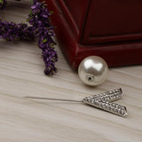 Maxbell Elegant Men Women Rhinestone Paved V Shaped Pearl Stick Collar Pins Silver