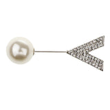Maxbell Elegant Men Women Rhinestone Paved V Shaped Pearl Stick Collar Pins Silver