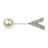 Maxbell Elegant Men Women Rhinestone Paved V Shaped Pearl Stick Collar Pins Silver