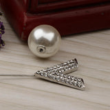 Maxbell Elegant Men Women Rhinestone Paved V Shaped Pearl Stick Collar Pins Silver