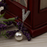 Maxbell Elegant Men Women Rhinestone Paved V Shaped Pearl Stick Collar Pins Silver