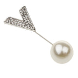 Maxbell Elegant Men Women Rhinestone Paved V Shaped Pearl Stick Collar Pins Silver