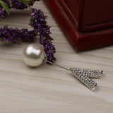 Maxbell Elegant Men Women Rhinestone Paved V Shaped Pearl Stick Collar Pins Silver