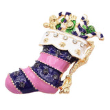 Maxbell Vintage Pink Enamel Crystal Xmas Sock Brooch Pin for Festival Jewelry Gifts