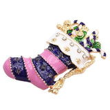 Maxbell Vintage Pink Enamel Crystal Xmas Sock Brooch Pin for Festival Jewelry Gifts