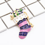 Maxbell Vintage Pink Enamel Crystal Xmas Sock Brooch Pin for Festival Jewelry Gifts