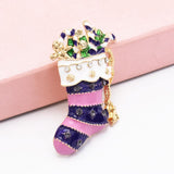 Maxbell Vintage Pink Enamel Crystal Xmas Sock Brooch Pin for Festival Jewelry Gifts