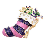 Maxbell Vintage Pink Enamel Crystal Xmas Sock Brooch Pin for Festival Jewelry Gifts