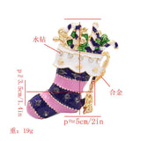 Maxbell Vintage Pink Enamel Crystal Xmas Sock Brooch Pin for Festival Jewelry Gifts