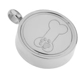 Maxbell Stainless Steel Bone Paw Print Round Cremation Keepsake Urn Pendant Silver