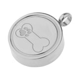 Maxbell Stainless Steel Bone Paw Print Round Cremation Keepsake Urn Pendant Silver