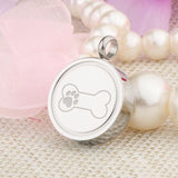 Maxbell Stainless Steel Bone Paw Print Round Cremation Keepsake Urn Pendant Silver
