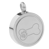 Maxbell Stainless Steel Bone Paw Print Round Cremation Keepsake Urn Pendant Silver