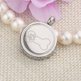 Maxbell Stainless Steel Bone Paw Print Round Cremation Keepsake Urn Pendant Silver