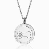 Maxbell Stainless Steel Bone Paw Print Round Cremation Keepsake Urn Pendant Silver