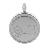 Maxbell Stainless Steel Bone Paw Print Round Cremation Keepsake Urn Pendant Silver