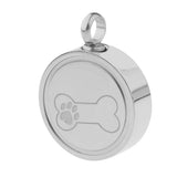 Maxbell Stainless Steel Bone Paw Print Round Cremation Keepsake Urn Pendant Silver