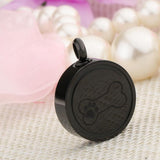 Maxbell Stainless Steel Bone Paw Print Round Cremation Keepsake Urn Pendant Black