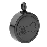 Maxbell Stainless Steel Bone Paw Print Round Cremation Keepsake Urn Pendant Black