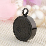 Maxbell Stainless Steel Bone Paw Print Round Cremation Keepsake Urn Pendant Black