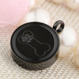 Maxbell Stainless Steel Bone Paw Print Round Cremation Keepsake Urn Pendant Black