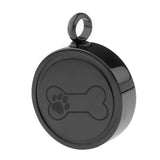 Maxbell Stainless Steel Bone Paw Print Round Cremation Keepsake Urn Pendant Black