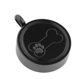 Maxbell Stainless Steel Bone Paw Print Round Cremation Keepsake Urn Pendant Black