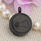Maxbell Stainless Steel Bone Paw Print Round Cremation Keepsake Urn Pendant Black