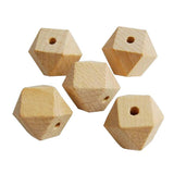 Maxbell 20 Pieces Unpainted Natural Geometric Faceted Unfinished Wooden Beads  10mm