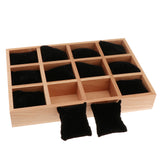 Maxbell 12 Slots Solid Wood Box for Earrings Necklace Display Organizer Black Pillow