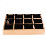 Maxbell 12 Slots Solid Wood Box for Earrings Necklace Display Organizer Black Pillow