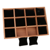 Maxbell 12 Slots Solid Wood Box for Earrings Necklace Display Organizer Black Pillow